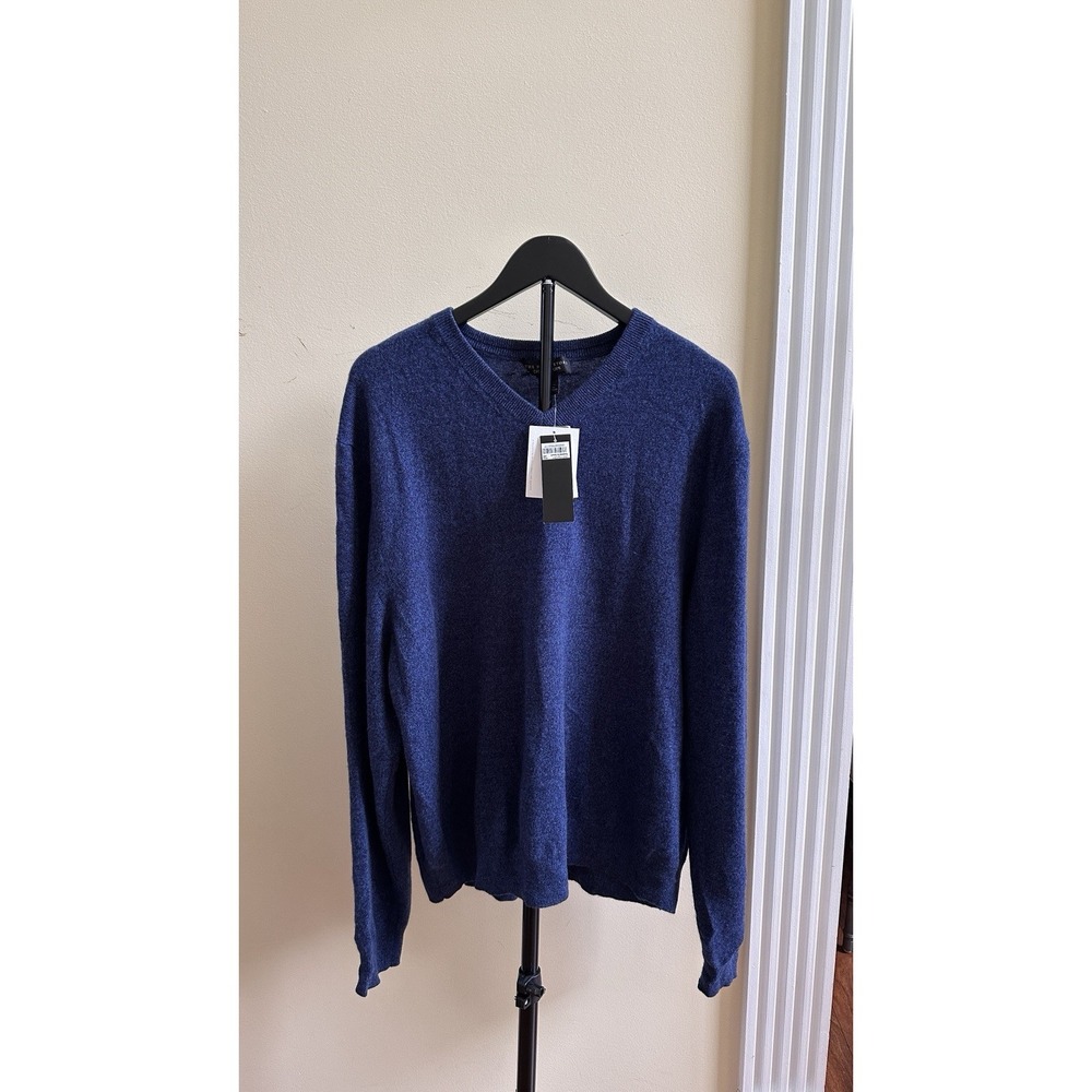 $228 Bloomingdale's Men's Store 100% Cashmere Sweater XXL Ocean Blue V-Neck NWT
